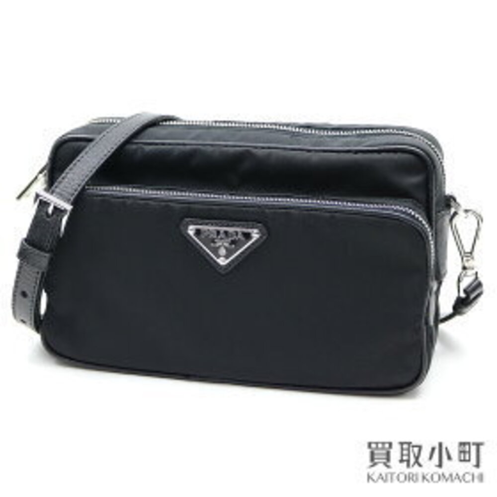 Prada Triangle Logo Camera Bag Black Tessuto Saffiano Leather shoulder crossbody